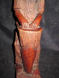 Vintage Hand Carved Wood Tribal Man with Drum in Hat 14 ...
