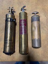 3 Vintage Brass Fire Extinguishers Lot Pump Quick Aid Fyr ...