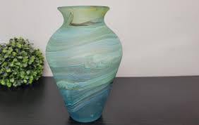 Handblown Phoenician Turquoise Vase, Swirls of Green, White, Made With Recycled Glass, Decorative Vase for Long Flowers - Etsy Australia
