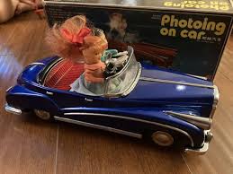 Vintage Photoing On Car Battery Operated Tin Car Toy in Blue ...