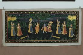 Radha Krishna Painting: Hindu Love Art on Cloth (29x14 ...