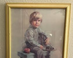 Vtg 1979 James Ingwersen Framed Print "boy Sitting on Bench W Apple 22.5"x18.5" Collectible Prints - Etsy