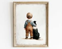 Border Collie Nursery Decor, Boy and Dog Art Print, Dog Nursery Art, Toddler Decor Boy, Puppy Nursery Print, Printable Kids Art - Etsy