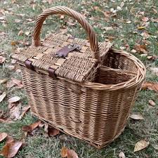 Vintage Picnic Basket Woven Rattan Wicker With 2 Wine Bottle ...