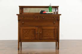 Oak Antique 1910 Sideboard, Buffet or Server, Gallery & Mirror