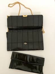 AUTH Vintage Russian Soviet black leather crossbody clutch ...