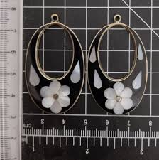 Vintage Silver Mexico Mother of Pearl Flower onyx enamel Inlay Teardrop charms | eBay