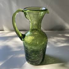 Vintage MCM Crackle Glass Mini Pitcher Jug Avocado Green Art Glass Vtg Kitchen | eBay