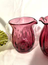 VTG FENTON OLIVE GREEN HOBNAIL CRACKLE CRANBERRY GLASS BASKET PITCHER -FREE SHIP | eBay