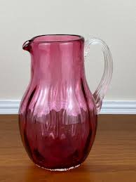Vintage Blown Glass 5 ¾” Ribbed Cranberry Pitcher with Applied Handle | eBay