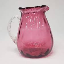 Creamer Pitcher Pink Cranberry Pilgrim Blown Glass Crystal Applied Handle VTG | eBay