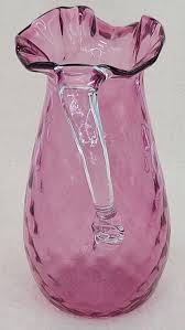 Vintage Cranberry Glass Pitcher Quilted Diamond Pattern Ruffle Top Swirl Handle | eBay