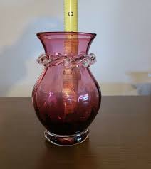 Vtg Hand Blown Unique Ombré Cranberry Glass Vase Hourglass ...