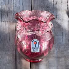Vintage Pilgrim Cranberry Ruffled Round Vase Bowl Hand Made ...