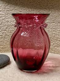 Vintage Hand Blown Pilgrim Cranberry Glass Vase - Etsy Israel