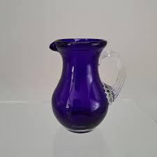 Pilgrim Glass Cobalt Blue Pitcher Clear Ribbed Applied ...