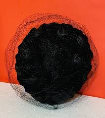 Vintage 1950s Women's Black Velvet Pillbox Hat with Net 21" | eBay UK