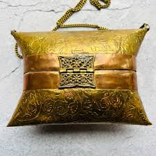 Brass and Copper Vintage Embossed Velvet Lined Pillow Purse | eBay