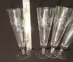 1950's Footed Pilsner Glasses Champagne Elegant Etched Sun Flowers/Leaves Set 4 | eBay