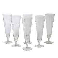 Antique Victorian Czech Bohemian cut crystal glass champagne wine flute glass set