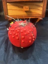 VTG Handcrafted Wood Rocking Chair Sewing Spool Scissor Rack Pin Cushion Thread | eBay