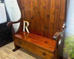 Vintage Pine High Back Settle Bench - Etsy