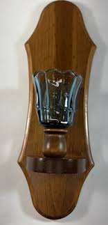 Vintage Wooden Wall Sconce Candleholder with Blue Glass ...