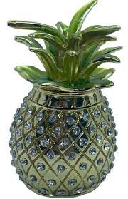 Small Gold Enameled Rhinestone Pineapple Trinket Box Pill ...