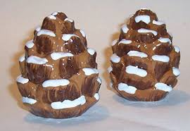 3" Pine Cone Hand Painted Glazed Brown w/Snow Christmas Salt & Pepper Shakers | eBay