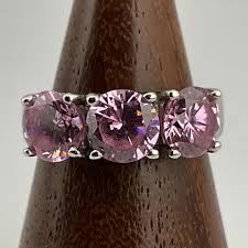 Vintage Pink Cubic Zirconia Sterling Silver Trilogy Ring, UK ...