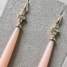 Syna Yellow Gold Pink Opal Long Drop Earrings with Diamonds ...