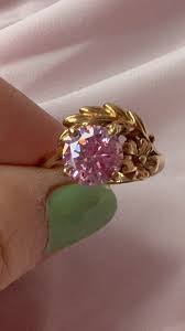 VINTAGE 10K GOLD PINK CZ PINK ICE CUBIC ZIRCONIA FLORAL ...