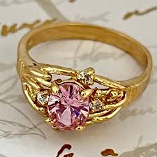 Vintage | Jewelry | Vintage Pink Cubic Zirconia Ring Clear ...