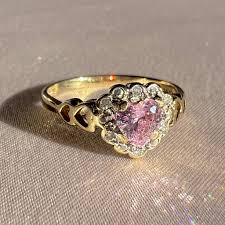Vintage 9k Pink Zircon Diamond Heart Ring – 23carat