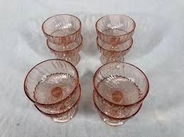 Set of 8 Pink Swirl Depression Glass Pedestal Dessert Ice Cream Fruit Bowls | EstateSales.org
