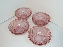 Set of 4 Pink Depression Era Style Glass Bowls Heart & Rose Pattern Satin Finish | eBay