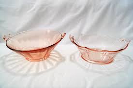 Lot of 2 Pink Depression Glass Double Handled Serving Bowls ...
