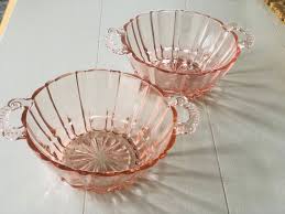 Vintage Pink Glass Bowls With Clear Glass Fancy Handles (set ...