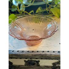 1930s Large Pink Depression Glass Ruffled Edge Fruit Bowl ...