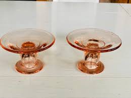 Vintage Pink Glass Candlestick Holders (set of 2) - Etsy