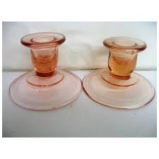 Pair Pink Depression Glass Candlesticks or Candle Holders ...