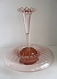 Vintage Pink Depression glass console centerpiece bowl w Epergne 1 horn and frog | eBay
