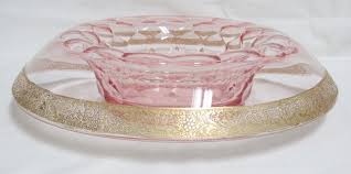 Pink Glass 12-1/4" Serving Dish / Console Bowl-VINTAGE Circa 1920-1930 22KT Gold | eBay Australia