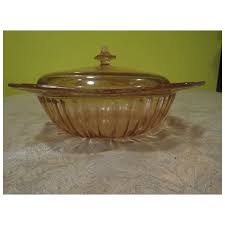 Jeannette Glass Co. Pink Adam Covered Casserole - b280. For Sale at Ruby Lane