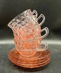 Set Of 4 Vintage Jeannette Glass Pink Cube Cubist Tea Cups ...