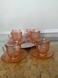 Set of 6 Vintage Arcoroc Pink Glass Canterbury Tea Cups ...