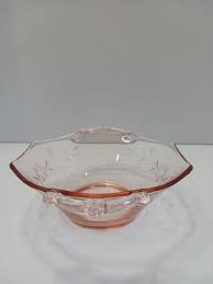 Vintage Pink Depression Glass Etched Serving Dish w/Handles | eBay
