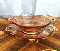 Vintage Depression Glass Pink Bowl and Under Plate With Handles - Etsy