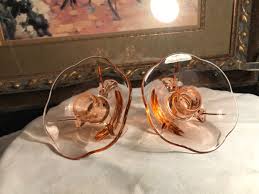 VINTAGE PINK FOSTORIA DEPRESSION GLASS CANDLESTICK HOLDERS ...