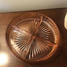 Vtg Pink Depression Glass Divided 4 Section Round Serving ...